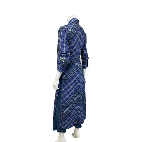 FREE PEOPLE We The Free Ruth Long Plaid Shirt Dress Cobalt Combo Maxi Size 2 - Picture 4 of 8